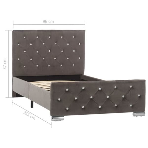 vidaXL Sängram utan madrass Grå Sammet 90x200 cm 286829