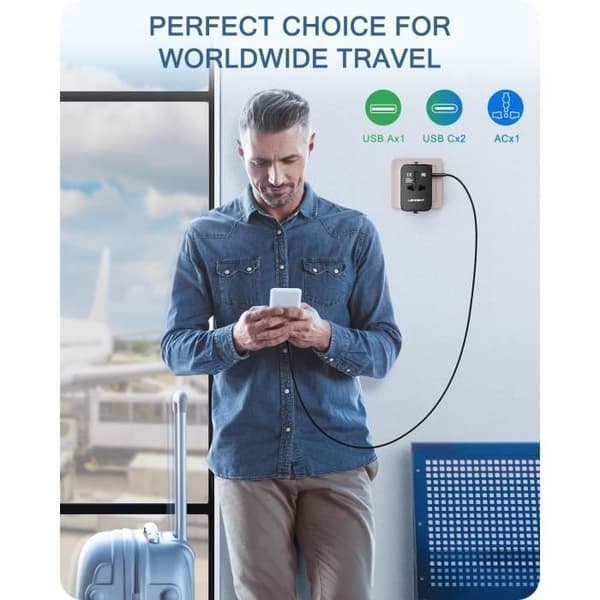 Reseadapter - LENCENT - Universell - 1 USB-A - 2 Typ C - Svart