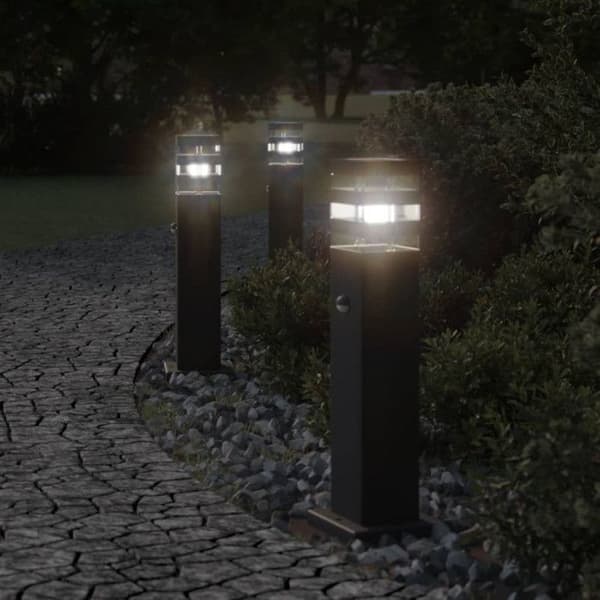 Utomhuslampstativ med sensor svart 50 cm aluminium