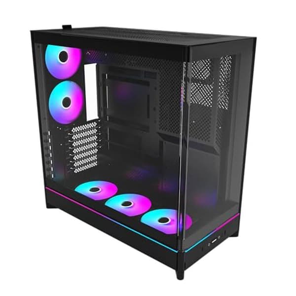 "ATX-datorlåda - MONTECH - HS02 Pro - Böjd härdat glas - Vertikal ventilation - Vändbar design"