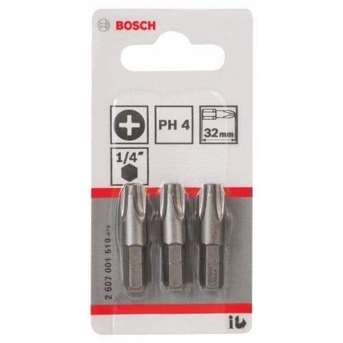 Korsformade bits - BOSCH - PH 4 - Paket med 3 - Härdat stål - Extra hårt