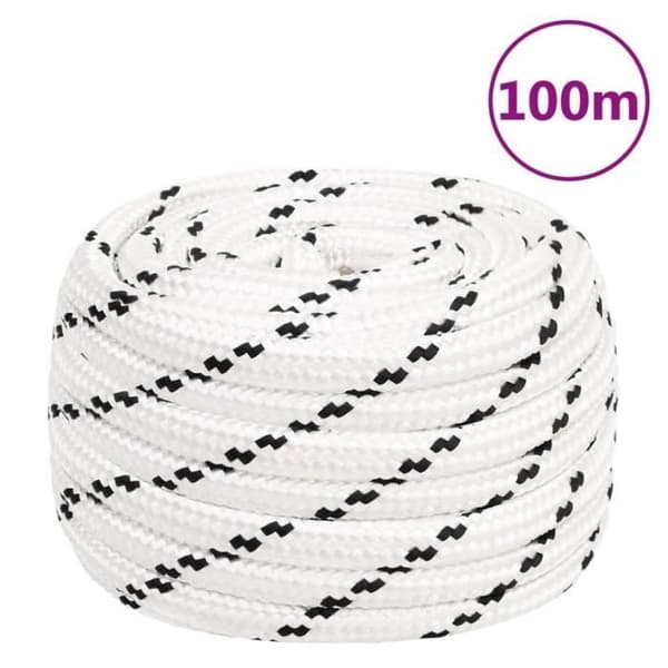 152791 vidaXL Flätad båtline Vit 20 mmx100 m Polyester