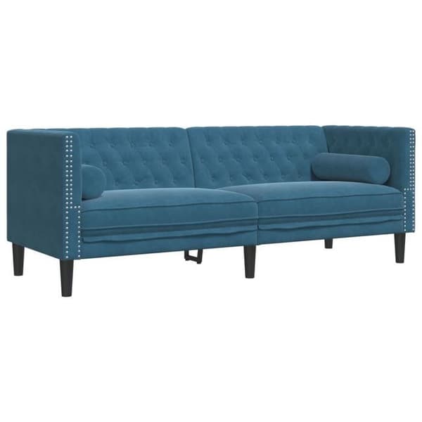 vidaXL Chesterfield-soffa med kuddar 3-sits blå sammet, soffa, vardagsrumsoffa, 3-sits soffa, soffa 372701