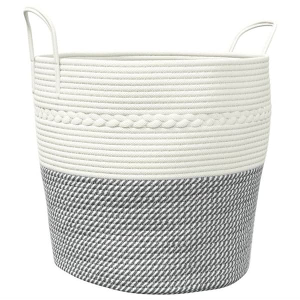Grå och vit förvaringskorg Ø43x38 cm bomull