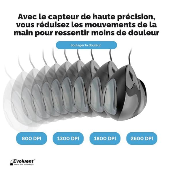 Ergonomisk mus - Evoluent - VerticalMouse D Small - Laser 2600 dpi - 5 programmerbara knappar - Trådad
