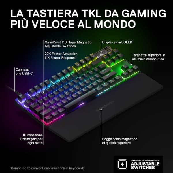 Clavier gaming - SteelSeries - Apex Pro TKL - Justerbar aktivering - OmniPoint 2.0 switchar - USB-C