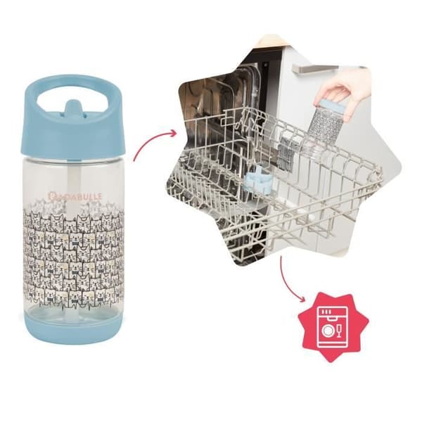 Badabulle barnflaska halmvatten 350 ml, läckagesäker, 12m+
