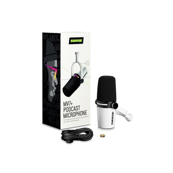Mikrofon USB - SHURE - MV7+-W - Dynamisk - Dubbelanslutning - LED-pekskärm