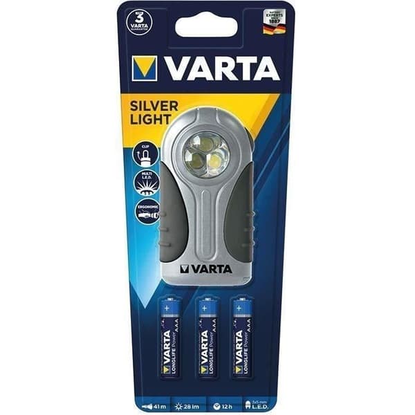 Silver Light led ficklampa + 3 AAA batterier