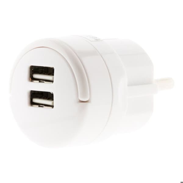 Dubbel USB-laddare 2,1A med utdragbart ring i vitt - Zenitech