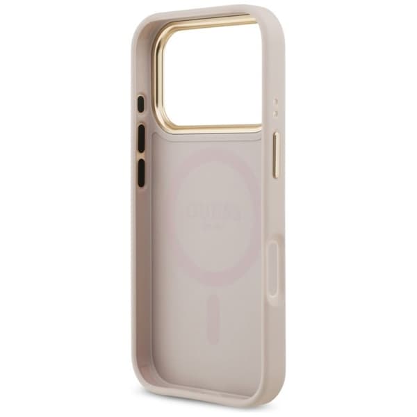 Coque Guess Grained Strass Logo MagSafe för iPhone 17 Pro - Rosa