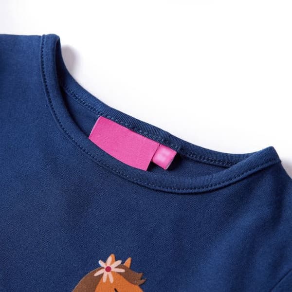 Barn T-shirt med lång ärm marinblå Multi-storlekar