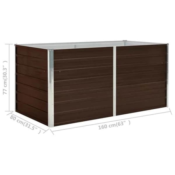 vidaXL Trädgårdsbädd i Galvaniserat Stål 160x80x77 cm, Brun, Fällbart Säkerhetskant, Väderbeständig 45709