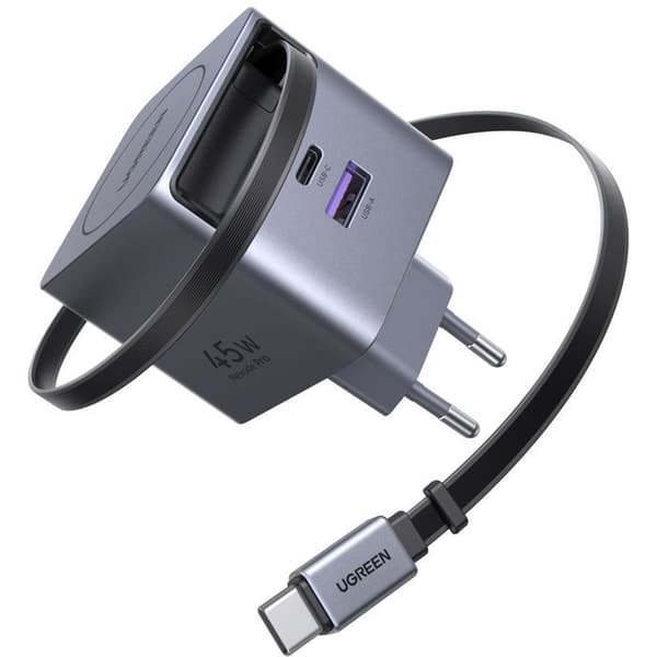 Väggladdare - UGREEN - 45W - USB-A och USB-C - Sammanfällbar - Svart