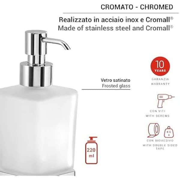 Tvålbehållare - GEDY - Tonga - Väggmontering - 220 ml - Krom