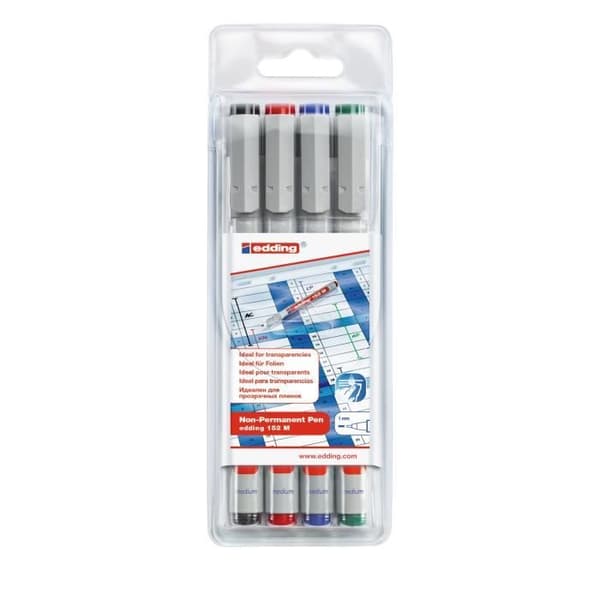 Icke permanent marker - edding 152 - Paket med 4 - Vattenbaserad bläck - 1 mm