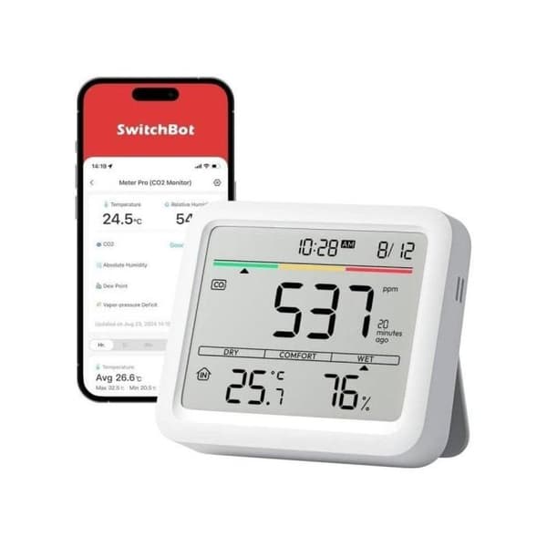 Monitor för Luftkvalitet SwitchBot Mediator Pro CO2 Display 6-i-1 Hög Precision App Larm