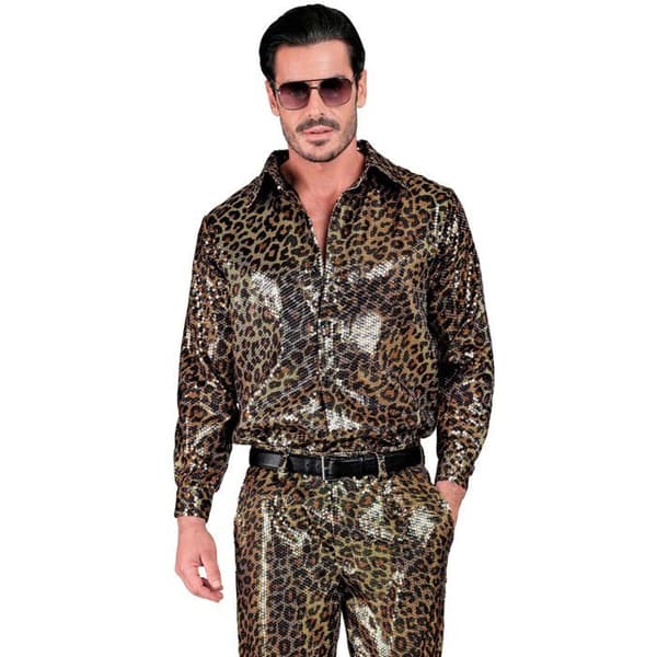 Leopardmönstrad paillettskjorta för män - L / XL