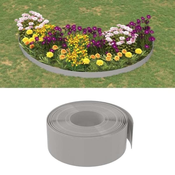 vidaXL Trädgårdskant Grå 10 m 20 cm Polyeten 154399