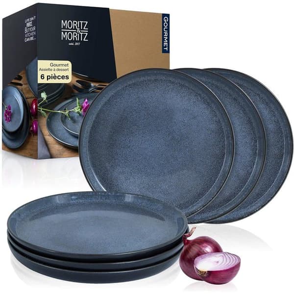 Set med 6 Moritz & Moritz desserttallrikar - Elegant blå porslin