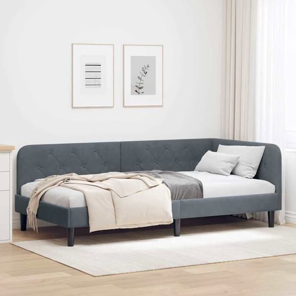 Vinkelsängram i sammet - vidaXL - Mörkgrå - 90x200 cm - L-formad design - Mångsidig säng-soffa - Ribbram
