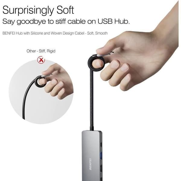 USB C-hub - BENFEI - HDMI 4K - 3 USB-portar - 100W Strömad - Vävd design