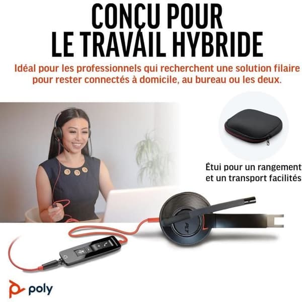 Microhörlurar - POLY - Blackwire 5220 - Trådbunden - USB-C/USB-A - Flexibel brusreducering