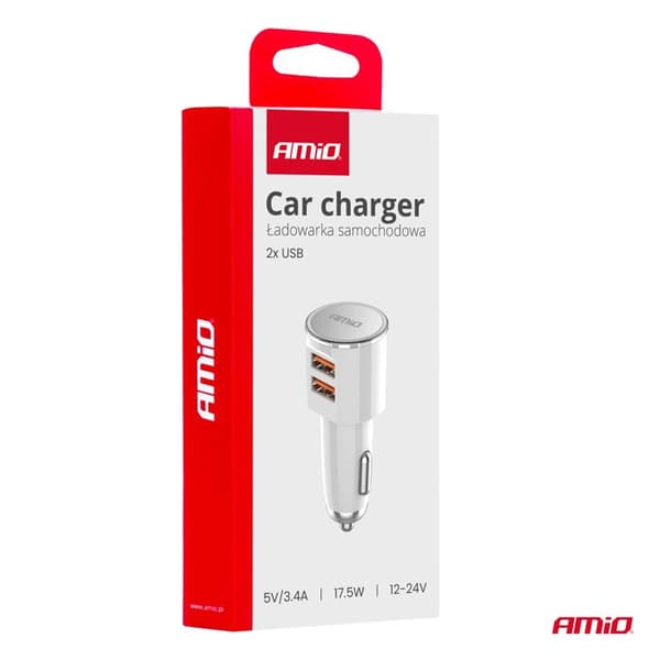 Bil laddare 2x USB-A 3,4A AMIO-03888