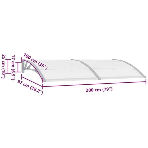 vidaXL Dörrmarkis Grå 200x100 cm Polykarbonat 45630