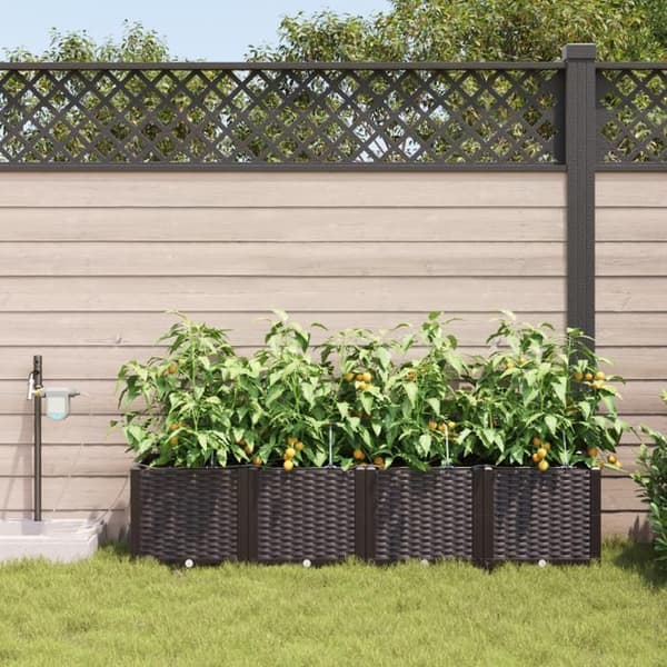 Blomlådor med bevattningssystem 4 st Brun