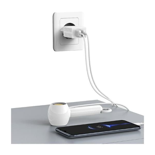Laddare - USAMS - 2xUSB-A - USB-C-kabel - Snabbladdning PD3.0 - Vit