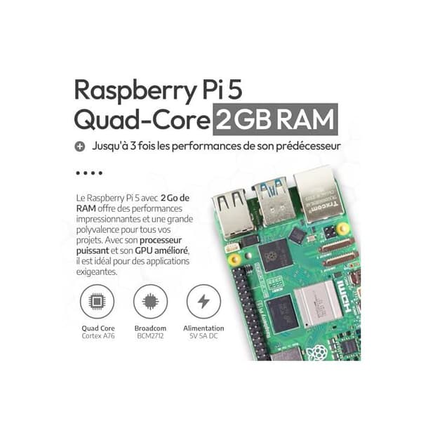 Barebones - db-tronic - Raspberry Pi 5 - 2 Go RAM - 64Go Edition - USB-C strömförsörjning 27 W