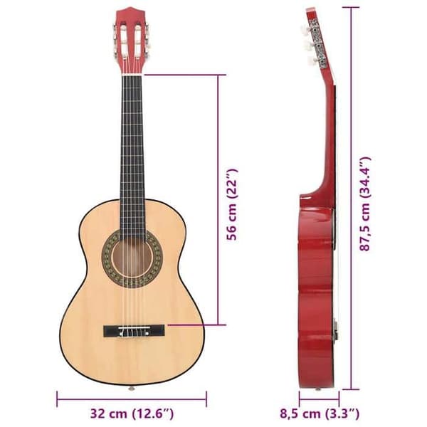 vidaXL klassisk gitarrset nybörjare och barn 8st 3/4 36"