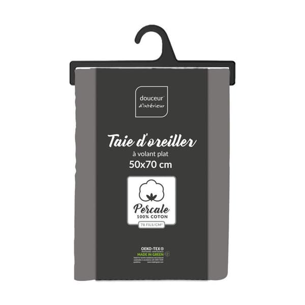 Rektangulär kuddfodral 50x70 cm - Percale 100% bomull - Antracitgrå