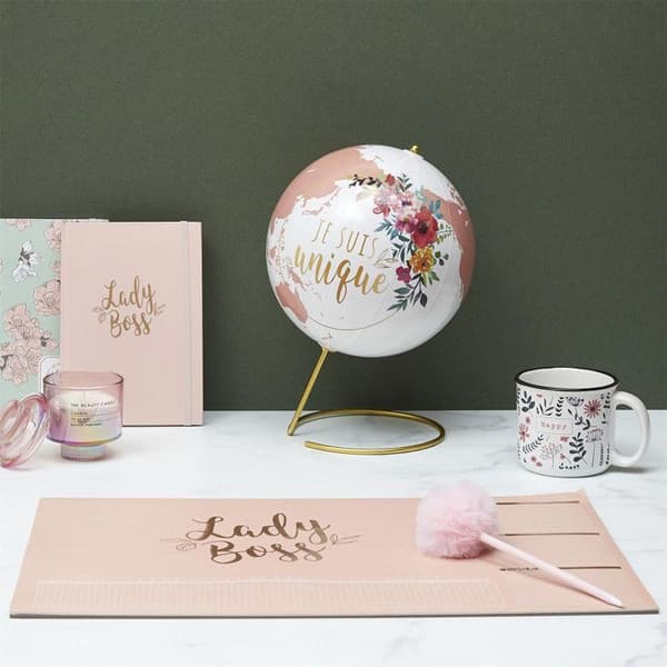 Globe Terrestre Dekor "Girly" 29cm Vit & Rosa
