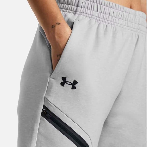 Joggingbyxor - Under Armour - Unstoppable FLC - Grå - Normal passform - Fickor med dragkedja fram