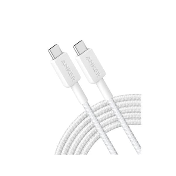 Anker USB-C till USB-C flätad kabel 3 m 60W vit — Snabbladdning