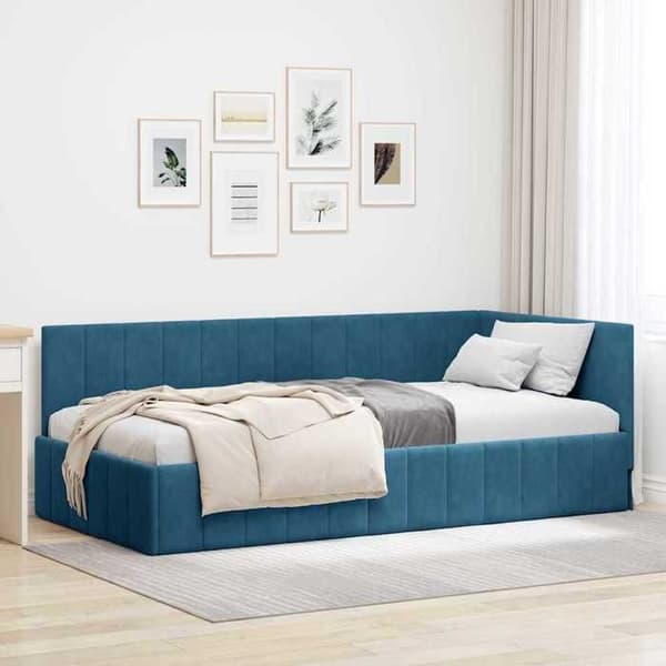 vidaXL Hörnsängram Blå 90 cm x 200 cm Sammet 42016306