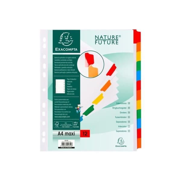 Exacompta Nature Future - Divider - 12 positioner - A4 Maxi - med flikar - vit