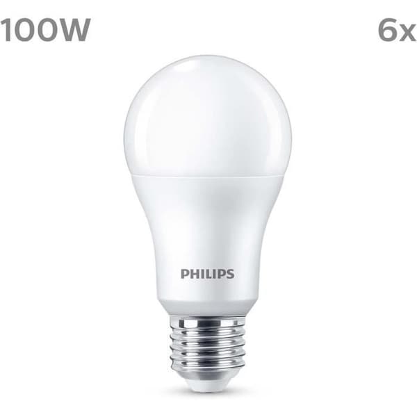 Paket med 6 LED-lampor - PHILIPS - E27 - 100W - Kall vit - Ej dimbar