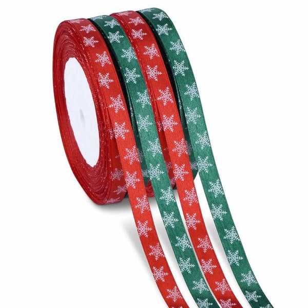 Ruban - Kiiwah - Snöflinga Band-RD+GN - Polyester - 25 yards - Jul