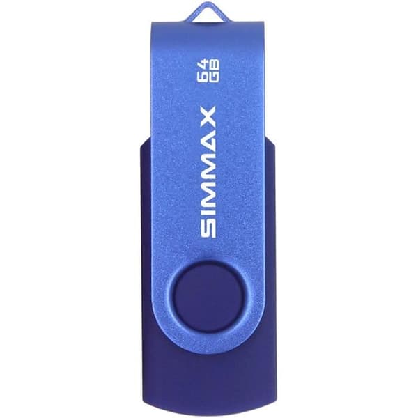 SIMMAX USB Flash Drive 64GB Memory Stick USB 2.0 Flash Drive Roterande Pendrive Disklagring (64GB Blå)