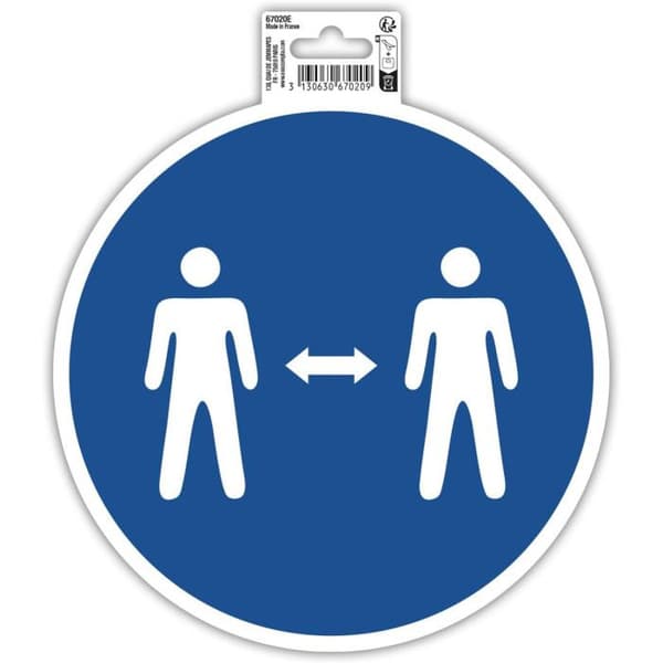 Klistret skylt - Håll avstånd - Rund - 20cm - Blå/vit - PVC - Skyltning