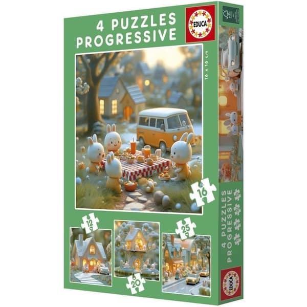 Puzzlar progressiva - EDUCA - Kaninernas stad - 4 pussel - 12 till 25 bitar - För barn