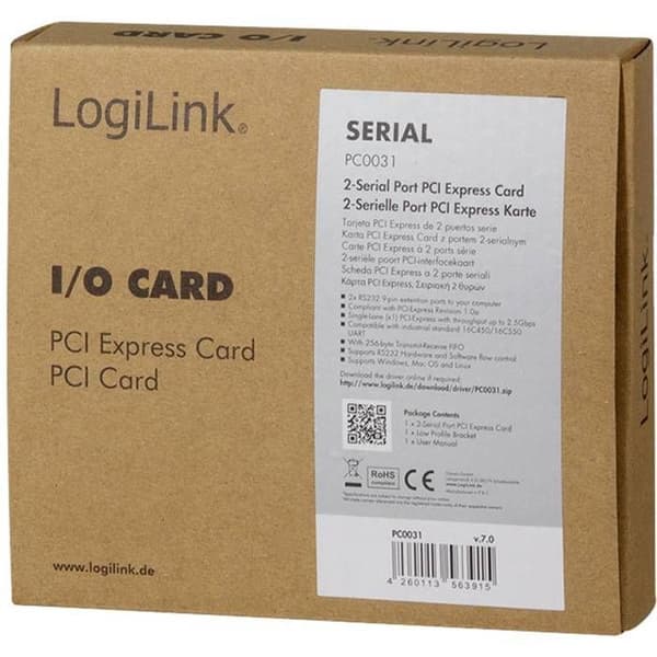 PCI-Express-kort - LOGILINK - RS-232 - 2 portar - 1 MBit/sec - Plug & Play
