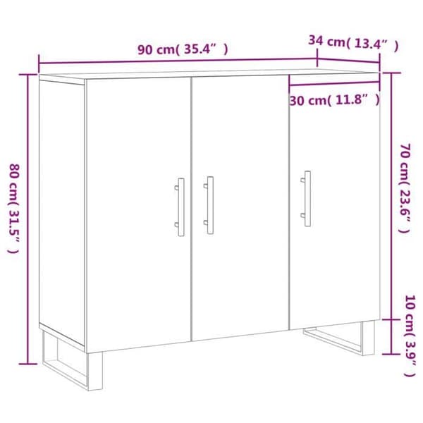 vidaXL Buffé vit 90x34x80 cm ingenjörsträ 828132