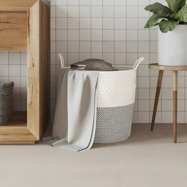 Grå och vit förvaringskorg Ø43x38 cm bomull