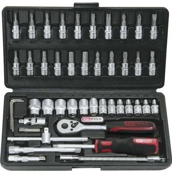 Box med metriska 6-punktsuttag - KS TOOLS - Set med 46 delar - Krom