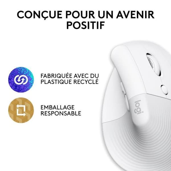 Mus - Trådlös - Logitech - Lyft Ergonomisk Vertikal - Vit - Högerhänt - För Mac