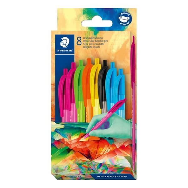 Kulpenna - STAEDTLER - 4230C8E2-2 - Ergonomisk triangulär kropp - Medium spets 1,0 mm - Set med 8 assorterade färger